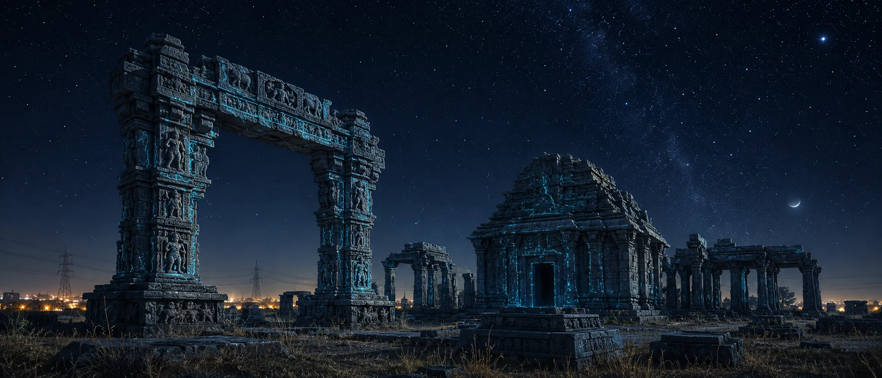 Ancient ruins under starry skies — ANANTA concept art